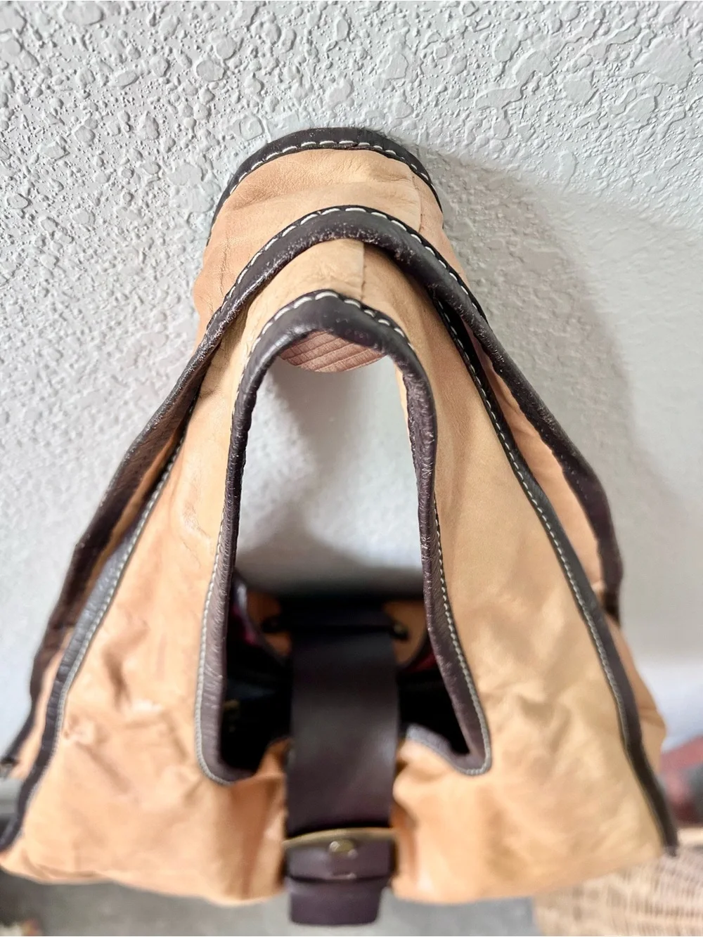 Sophia Visconti Tan Italian Leather Hobo Bag with Dark Brown Buckle